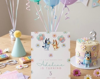 Invitación digital personalizable de cumpleaños de Bluey