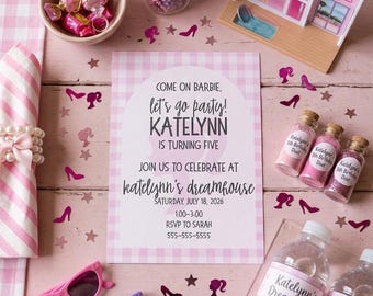 Invitación de cumpleaños editable de la Casa de Ensueño de Barbie, plantilla de fiesta rosa brillante (descarga digital)