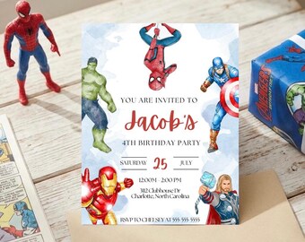 Invitación de cumpleaños de superhéroes / Fiesta temática de los Vengadores (Descarga digital)
