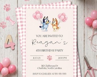 Invitación digital personalizable de cumpleaños de Bluey