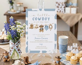 ¡Prepárate! / Plantilla de invitación para baby shower de niño con estilo bohemio western