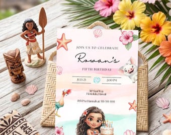 Tropical Ocean Birthday Invitation, Moana Luau Birthday Invite (Digital Download)