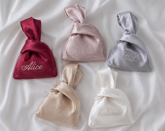 Pochette de mariée personnalisée en satin avec nœud, pochette de mariée sur mesure, sac de mariage de luxe, pochette de soirée, sac à nœud japonais, cadeau pour demoiselle d'honneur