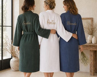 Gepersonaliseerde wafelgewaad, aangepaste naam bruidsgewaad, trouwjurk, bruidsmeisje, bruidpyjama, cadeau paar
