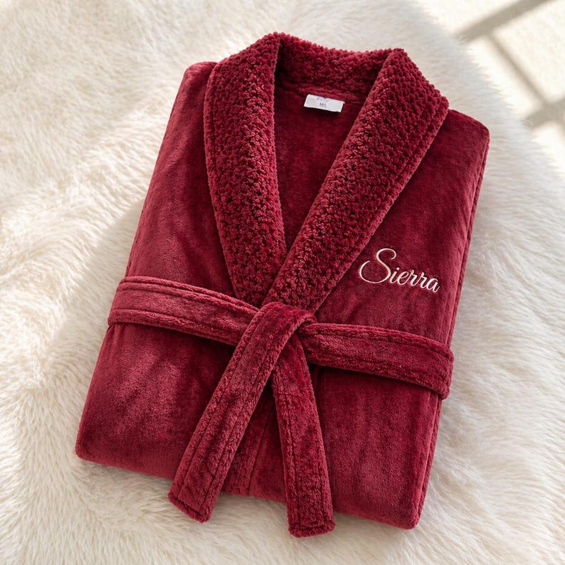 Custom Plush Fleece Robe, Personalized Embroidered Bathrobe, Long Spa ...