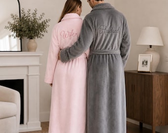 Custom Embroidered Bathrobe Set for Couple, Personalized Hotel Spa Robes, Soft Fluffy Loungewear, Cozy Robe Gift, Monogram Sleepwear