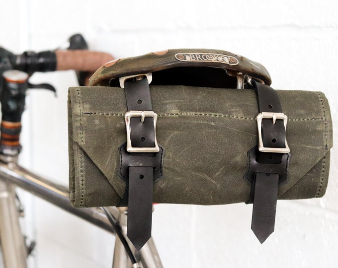Bike Tool Roll Waxed Canvas / Saddle Bag Bicycle mechanic tool kit / Made with recycled bike tubes / Handmade in Canada