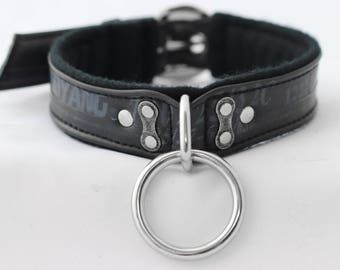 Bdsm/Bondage Collar, Vegan, made from Recycled Bike Tubes,  TWO SIZES - Ring Bondage collar, Black Choker, bondage, fetish - mature content