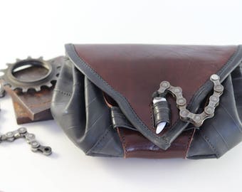 Bike Tube and Leather Pouch with bike chain / SIZE LARGE / Available in Black OR Brown Leather