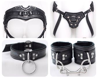 Vegan Strap-on & Restraints set FREE SHIPPING / Made from Recycled bike tubes / Gear and Chain Style/ mature