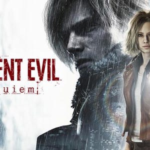 Puede incluir: P&oacute;ster de "Resident Evil: Requiem" con un fondo lluvioso. El t&iacute;tulo en rojo destaca. Una mujer con chaqueta de cuero marr&oacute;n sostiene una linterna. Un hombre en el fondo crea una atm&oacute;sfera misteriosa y oscura.