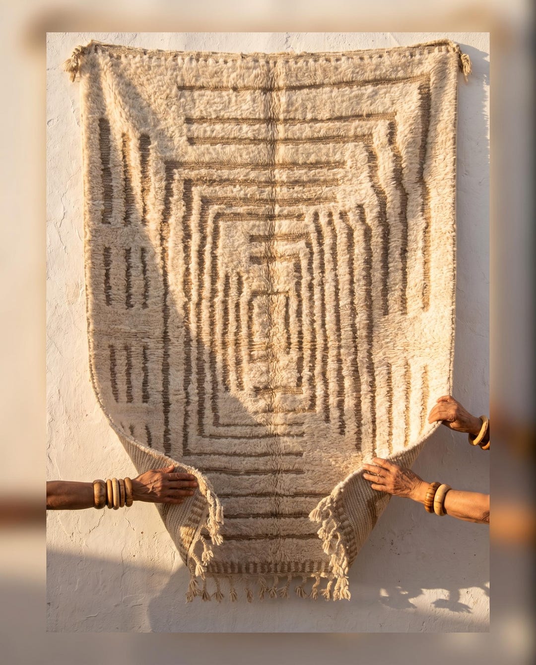 Handwoven Wool Rug, Cream Beige Spiral Pattern, Thick Moroccan Living ...