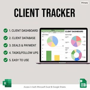 Client Tracker CRM Spreadsheet | Google Sheets Excel Task Manager (Instant Download)