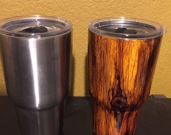 Vaso de acero inoxidable de grano de madera personalizado de 30 oz