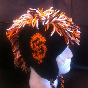 Crochet SF Giants ( inspired) Mohawk hat w/ earflaps