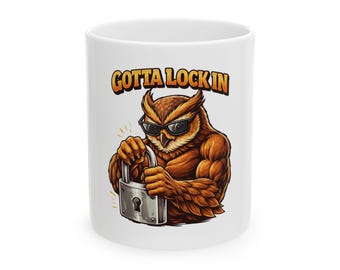 Gotta Lock In Owl Illustration Mug | Ceramic Coffee Cup