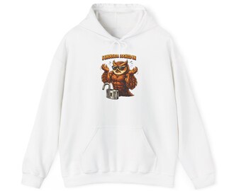 Bluza z kapturem Grumpy Owl z kubkiem kawy | Bluza z kapturem Coffee Lover Owl