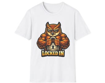 Koszulka Locked In Owl | Ilustracja muskularnej sowy, koszulka motywująca do siły