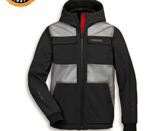 Svart och grå Ducati Overlay Y4T-tygjacka producerad i samarbete med Spidi Sport.