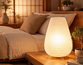 Lampe de table japonaise en papier de riz, lampe de chevet LED minimaliste, lampe de bureau E27 blanche, table de chevet Wabi Sabi
