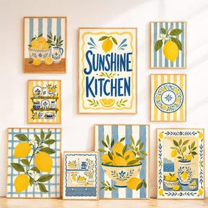 Set van 9 citroen muurdecoraties voor de keuken, Italiaanse keukendecoratie, keukenprints, mediterrane muurdecoratie, keukendecoratie, digitale download