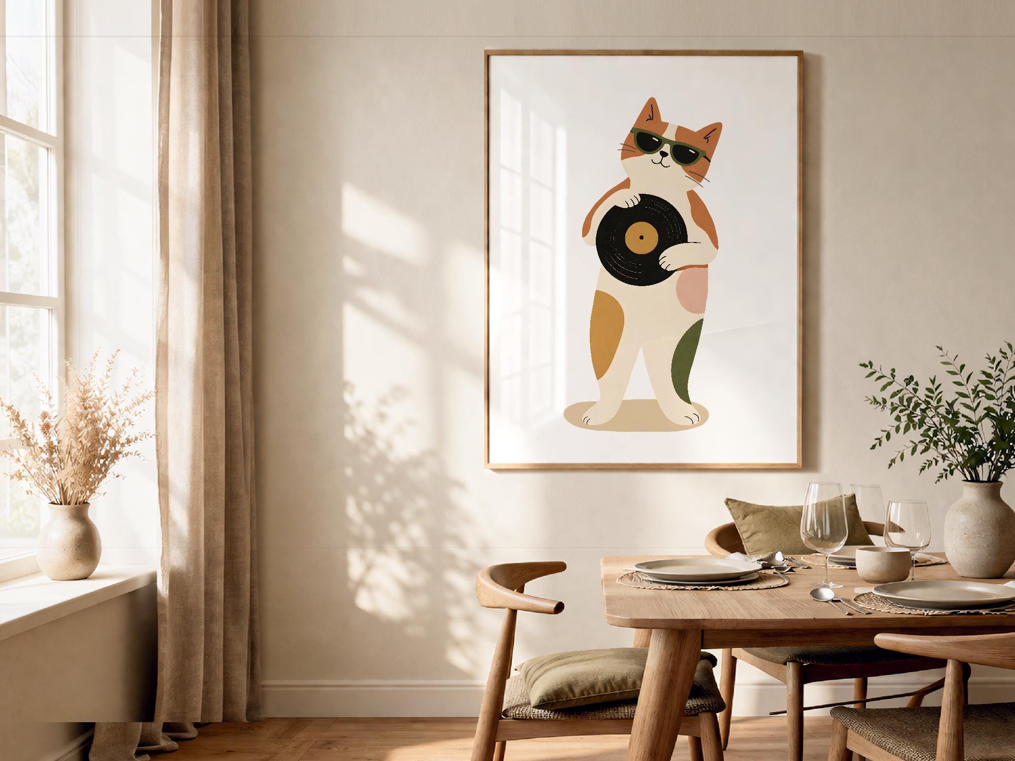Cat Wall Art Printable Vinyl Record Cat Poster Retro Animal Print Kids ...