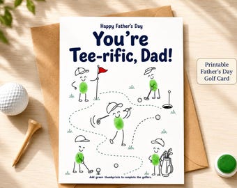 Golf Thumbprint Fathers Day Card, Printable Golf Card for Dad, DIY Kids Craft, Dad from Kids Instant Download
