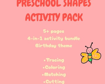 Preschool Shapes Activity Pack, Toddler Tracing, Coloring, Cutting (PDF Download)