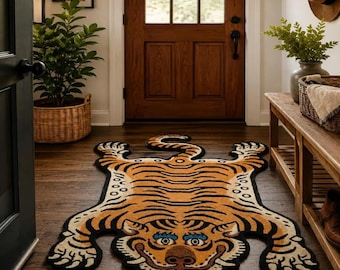 Tappeto a forma di tigre trapuntato a mano – Tappeto dalla forma audace di animale per arredare soggiorno, camera da letto e ingresso.