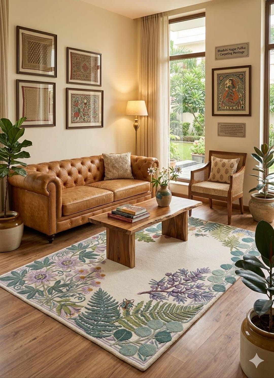 Hand Tufted Botanical Wool Rug, Floral Nature Inspired Living Room ...