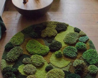 Handmade Wool Moss Rug – 3D Textured Boho Forest Accent Carpet