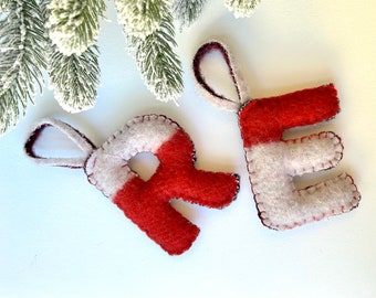 Custom Monogram Ornament, with Faribault Wool, handmade ornament, wool ornament, Christmas ornament, vintage wool, felt stuffed ornament