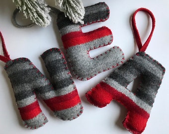 Custom Monogram Ornament, with Pendleton Wool, handmade ornament, wool ornament, Christmas ornament, Christmas gift, stuffed ornament