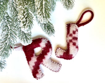 Custom Monogram Ornament, with lamb’s wool, handmade ornament, wool ornament, Christmas ornament, felt stuffed ornament, customized ornament