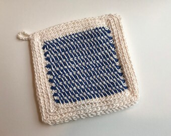 Cotton Potholder, Double-Thick (1), Scandinavian design, Scandinavian potholder, woven, 100% cotton, Tunisian crochet, housewarming gift