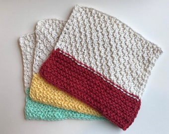 Colorblock Crochet Dishcloth - Set of 3, 100% cotton, washcloth, Tunisian crochet, housewarming gift, birthday gift, Christmas gift handmade