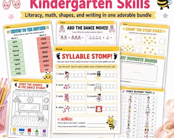 Dance Worksheets Kindergarten, Ballet Theme Literacy Math Printable, Color & Low Ink, Lesson Plans, Answer Key, Certificate