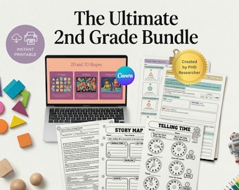 2nd Grade Math ELA Curriculum Bundle, Groovy Space Homeschool Printables (Digital Download)