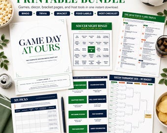 Soccer Watch Party Printable Bundle | World Soccer Cup Game Day Host Kit with Bingo, Trivia, Bracket & Decor | Instant Digital Download PDF