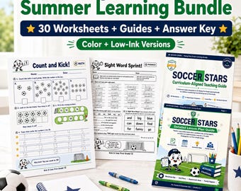 First Grade Summer Learning Bundle, Kindergarten Math Phonics Worksheets (PDF Printable)