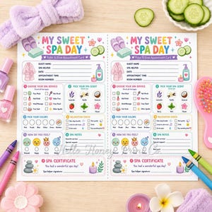 Imprimible para simular un día de spa / Tarjeta de cita infantil en PDF / Juego dramático "Relájate y brilla", Centro de actividades para el aula