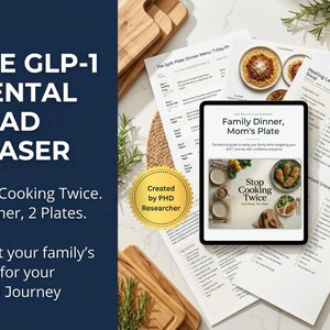 GLP-1 familjemåltidsplan PDF | Ozempic & Zepbound dietguide för mammor | 1200 kalorier proteinrika middagsportioner | Semaglutid 7-dagarsmeny