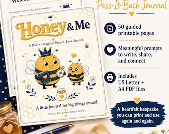 Dad Daughter Pass-Back Journal, Bee Memory Keepsake, Guided Prompts (Digital Download)