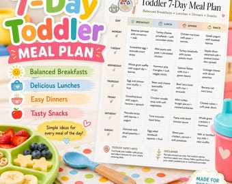 Toddler Meal Plan Printable, 7-Day Kids Menu, Grocery List (PDF)