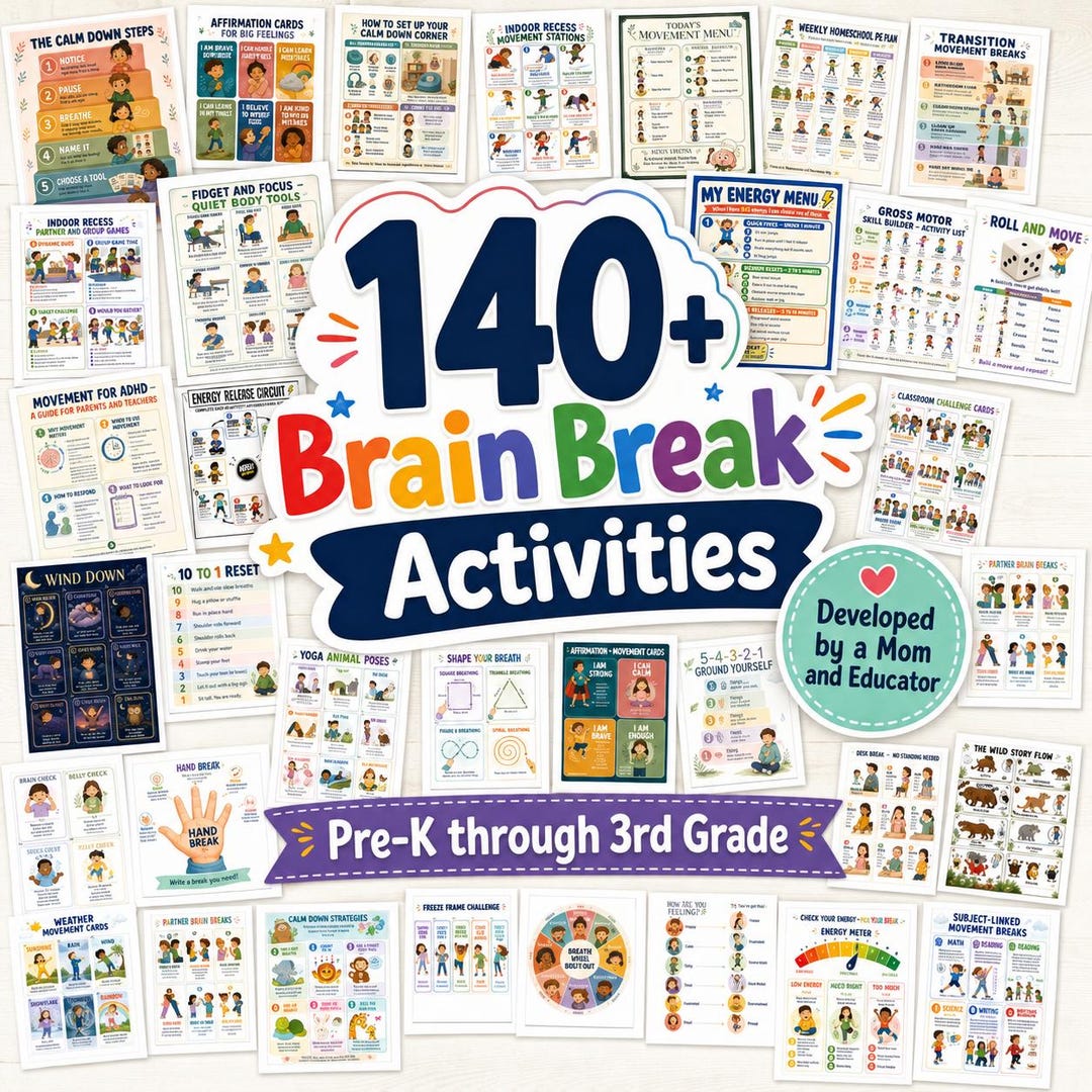Classroom Brain Break Cards & Indoor Recess Games | Elementary Desk ...