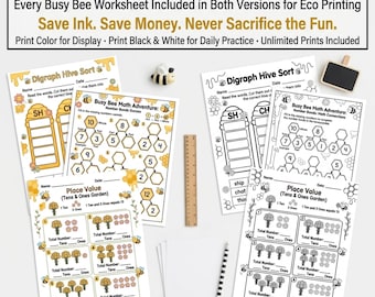 1st Grade Worksheets Bundle | First Grade Math and Phonics Printables | No Prep Homeschool PDF | Busy Bee Instant Download