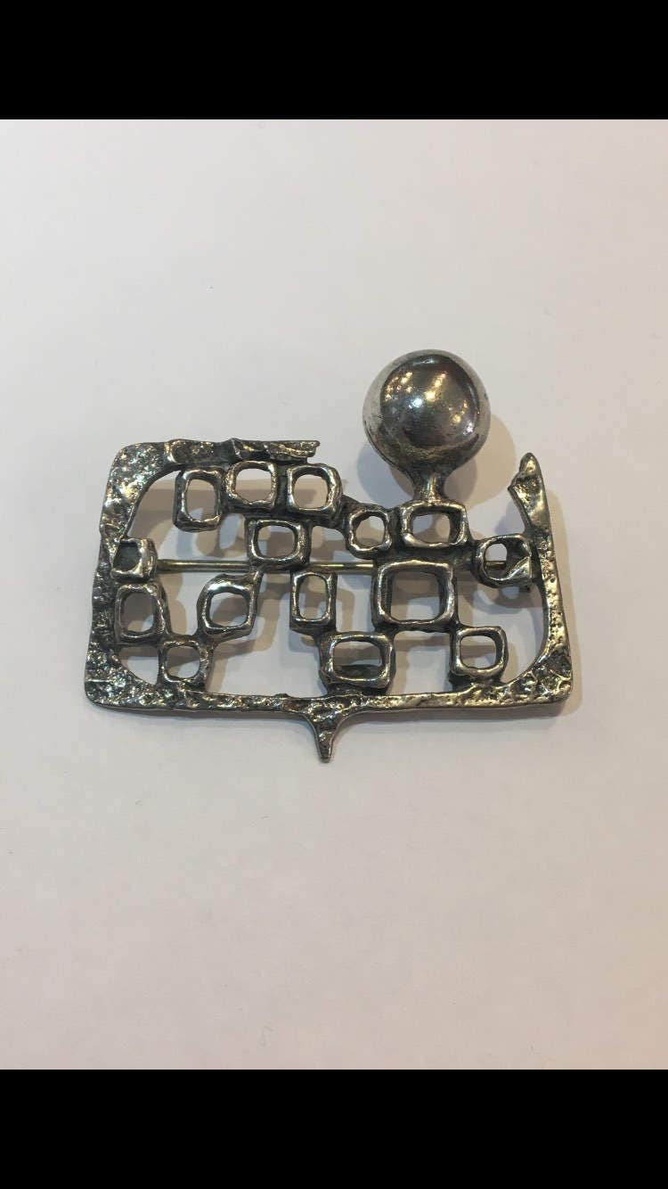 925 sterling silver bp1216 hammed texture modernist brooch pin