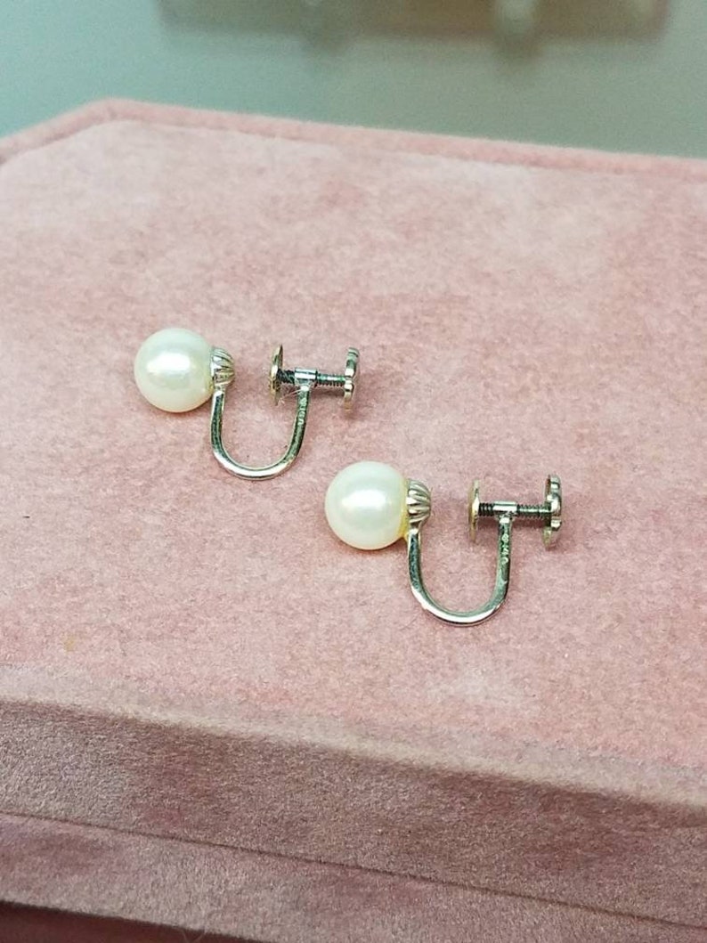 Vintage 14K White Gold Pearl Earrings