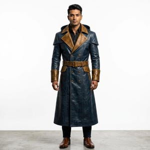 Leather Blue Duster Jacket Understated Leather Studded Denim