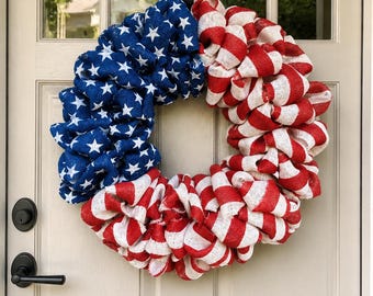 4 juli patriottische krans, rood wit blauwe Amerikaanse vlag deurkrans, Independence Day voordeur decor, zomer VS veranda decor